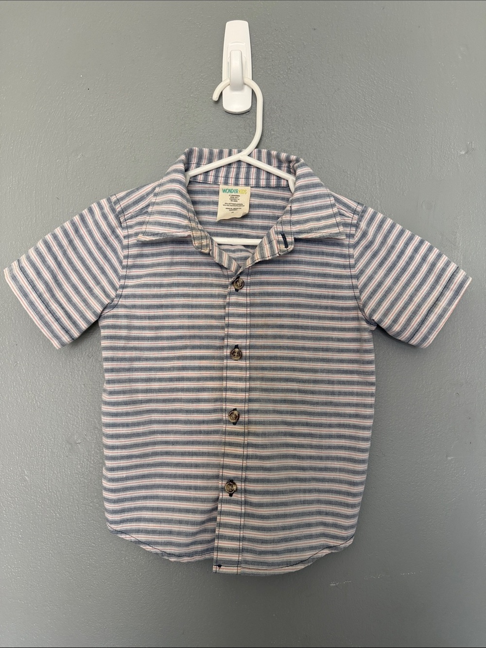 WonderKids Toddler Boys Nautical Striped Short Sleeve Button Down Shirt 2T